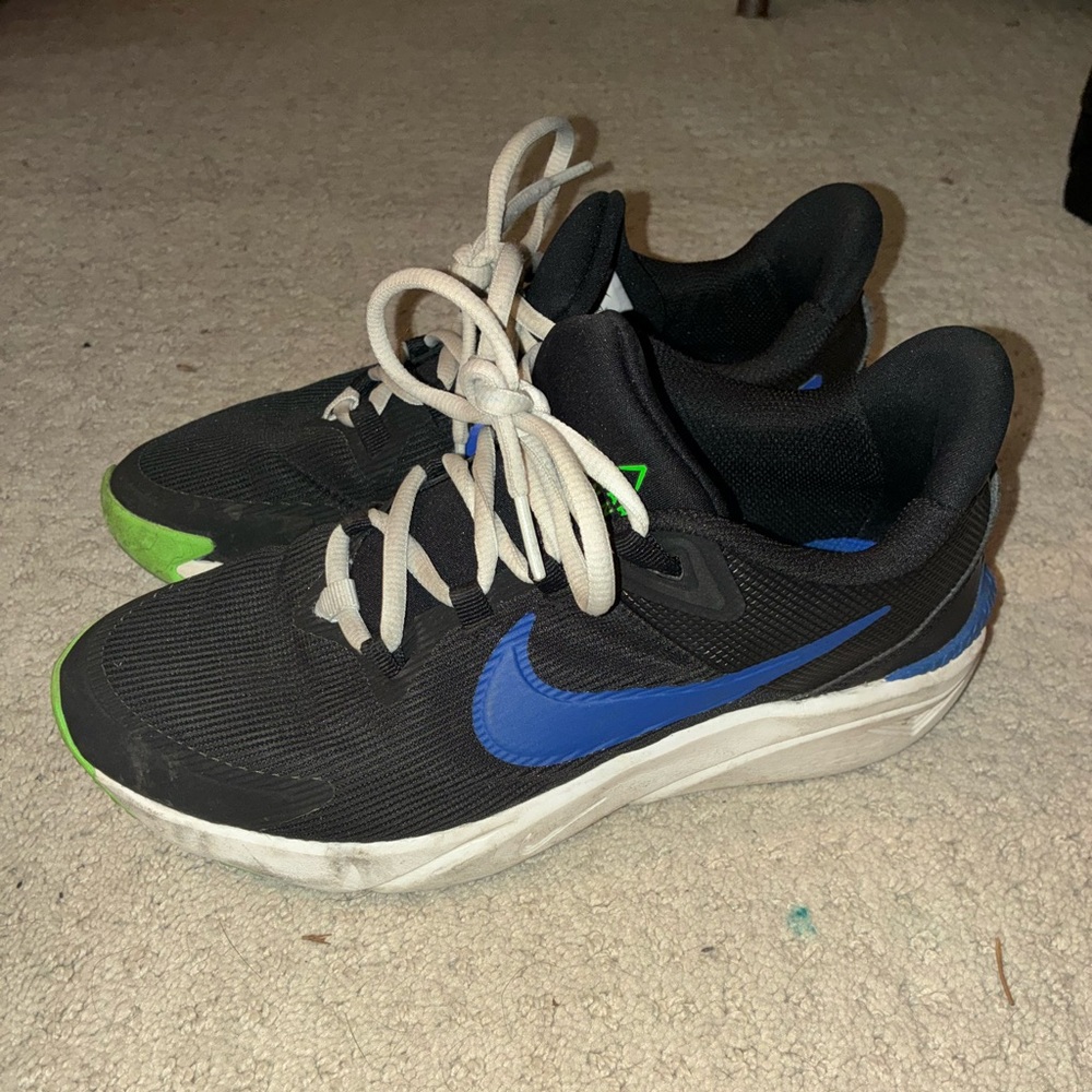 Nike Kids Black Sneakers with Blue and Green Accents